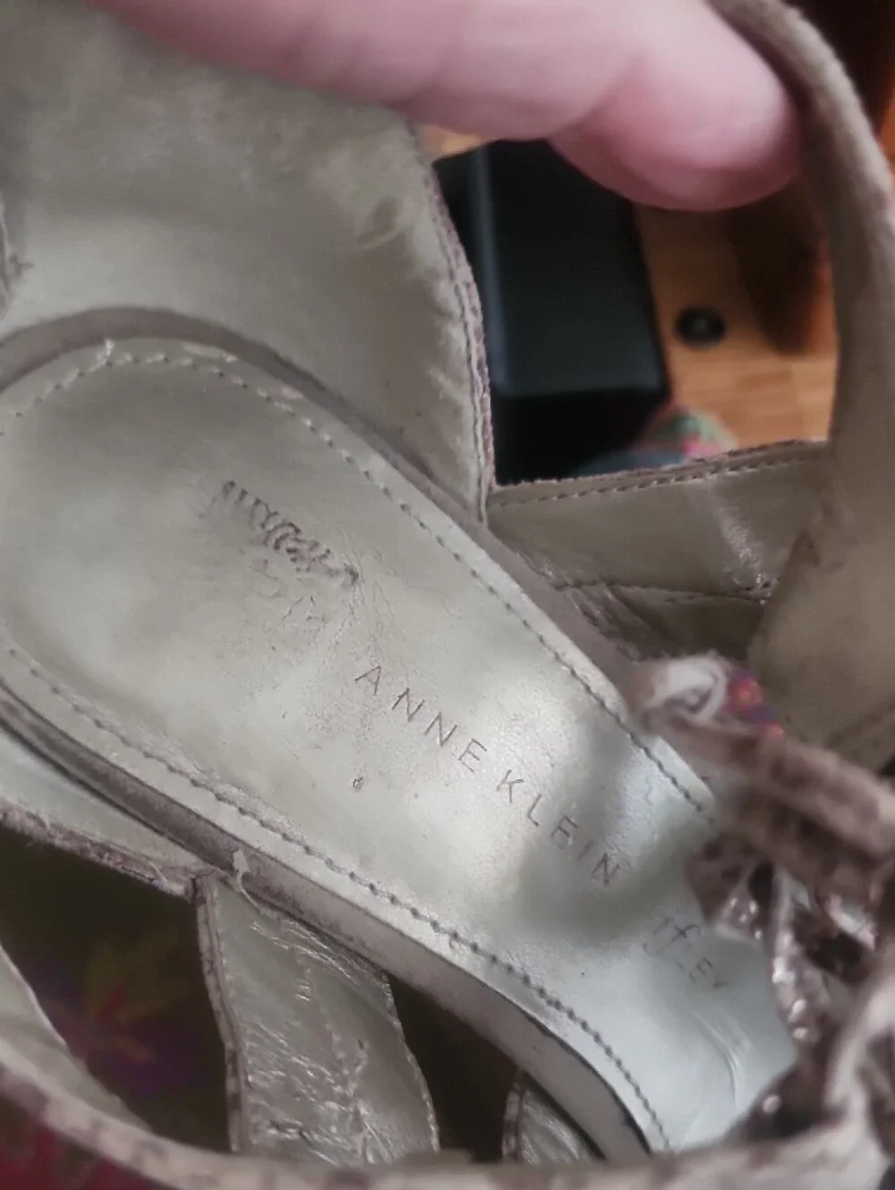 Anne Klein Taupe Snakeskin Lace-Up Peep-Toe Heels